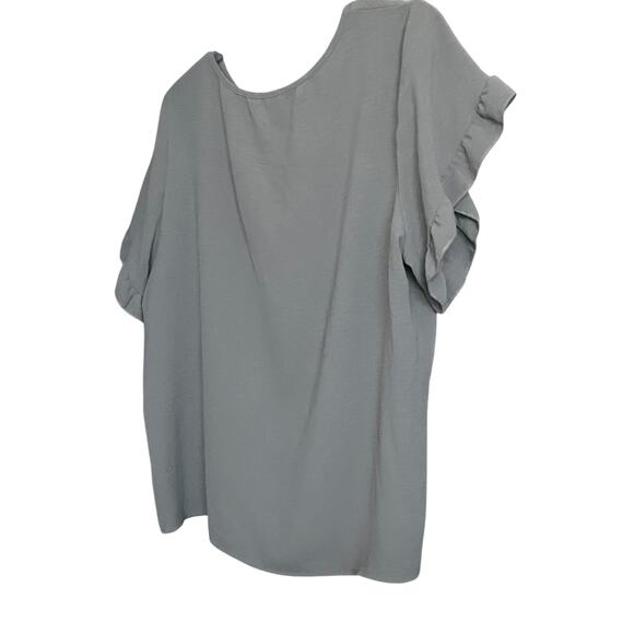 SHEIN CURVE SHORT RUFFLED SLEEVE ROUND NECK BLOUSE, WOMENS, 3XL, MED. GREY - Picture 9 of 11
